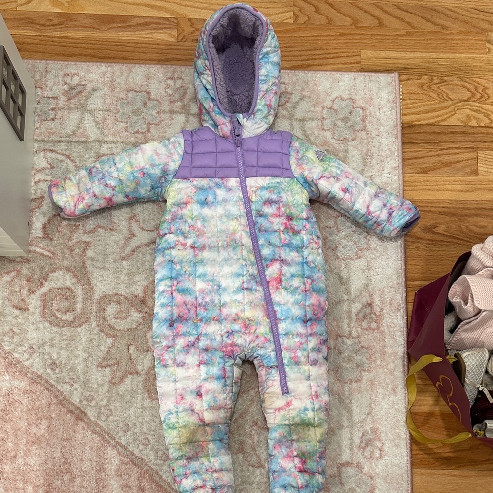 Snozu Kids Puffer Snowsuit in Purple and Multicolor Tie-Dye